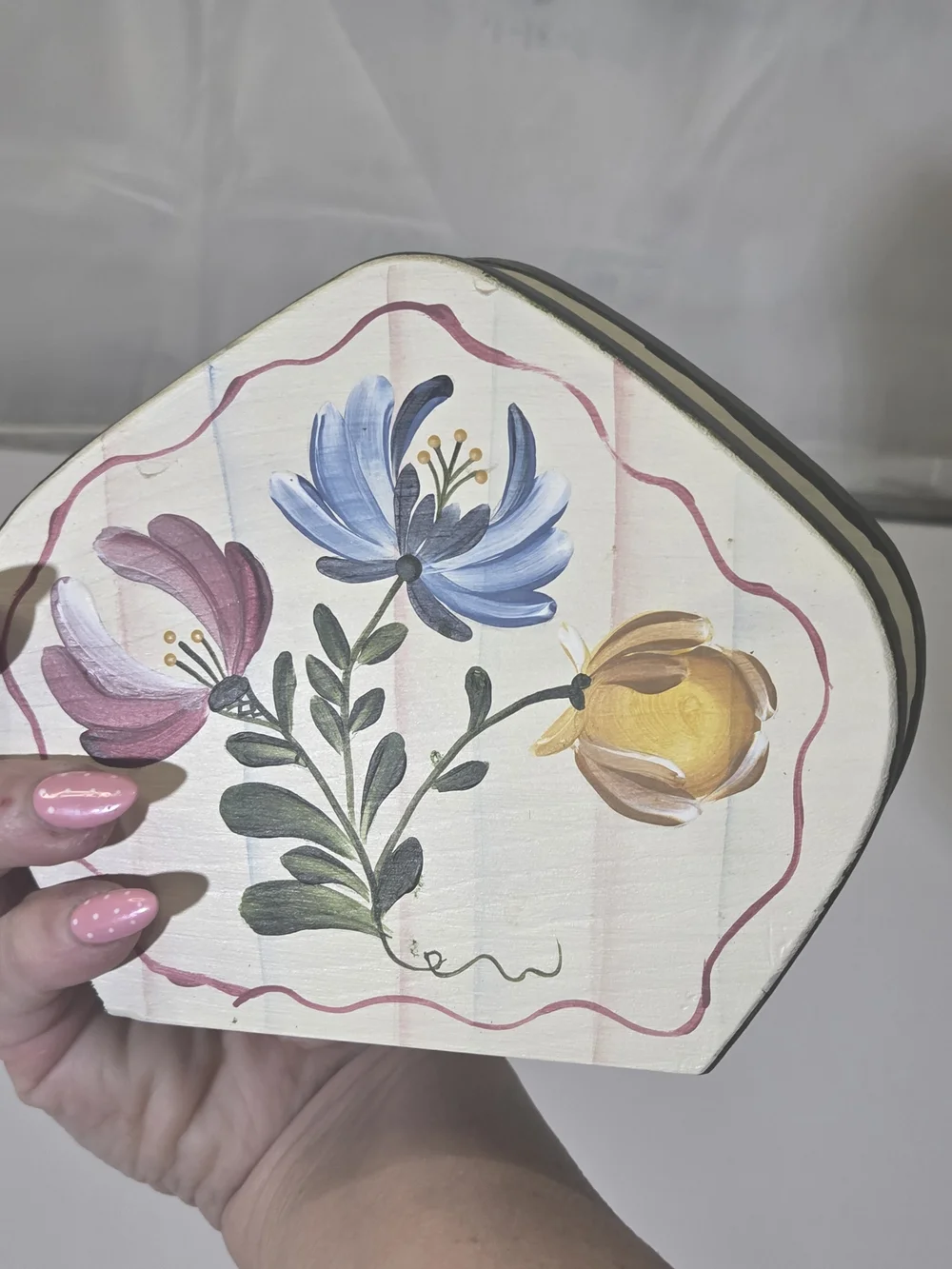 Hand-Painted Floral Wooden Napkin Holder
